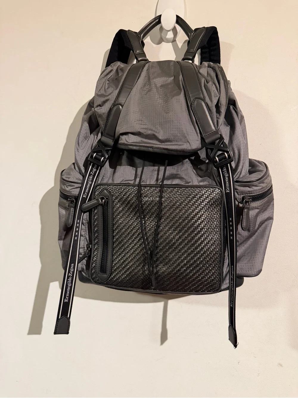 Zegna Gray Men's Utility Backpack with carbon  Front Pocket